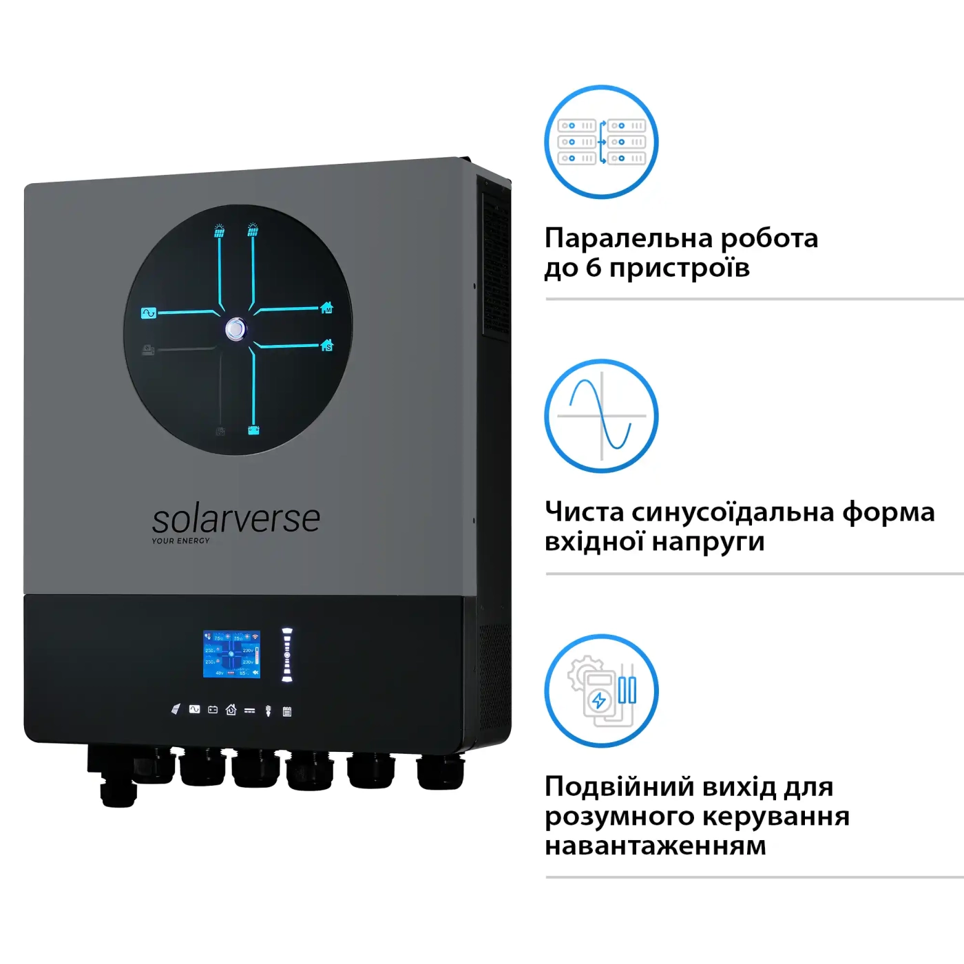 Купить Автономный инвертор Solarverse Ampere Double 8kW 48V 1 MPPT Wi-Fi 220V Однофазный (SV8048AD) - фото 3