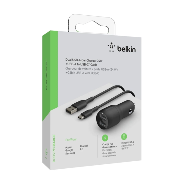 Купить Зарядное устройство Belkin 24Вт 2хUSB-A, кабель USB-A/USB-C, 1м, чорний (CCE001BT1MBK) - фото 5