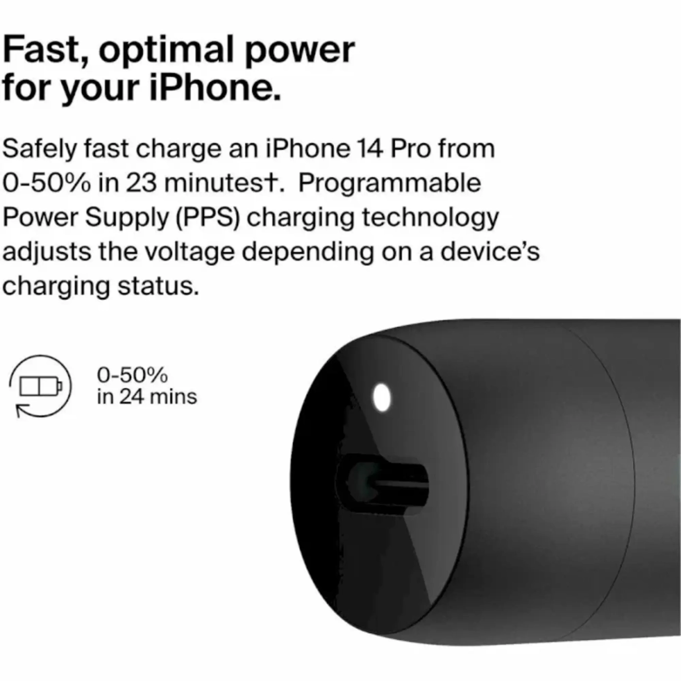 Купити Зарядний пристрій Belkin 30Вт USB-C PD PPS, кабель USB-C/USB-C, 1м, чорний (CCA004BT1MBK-B6) - фото 5