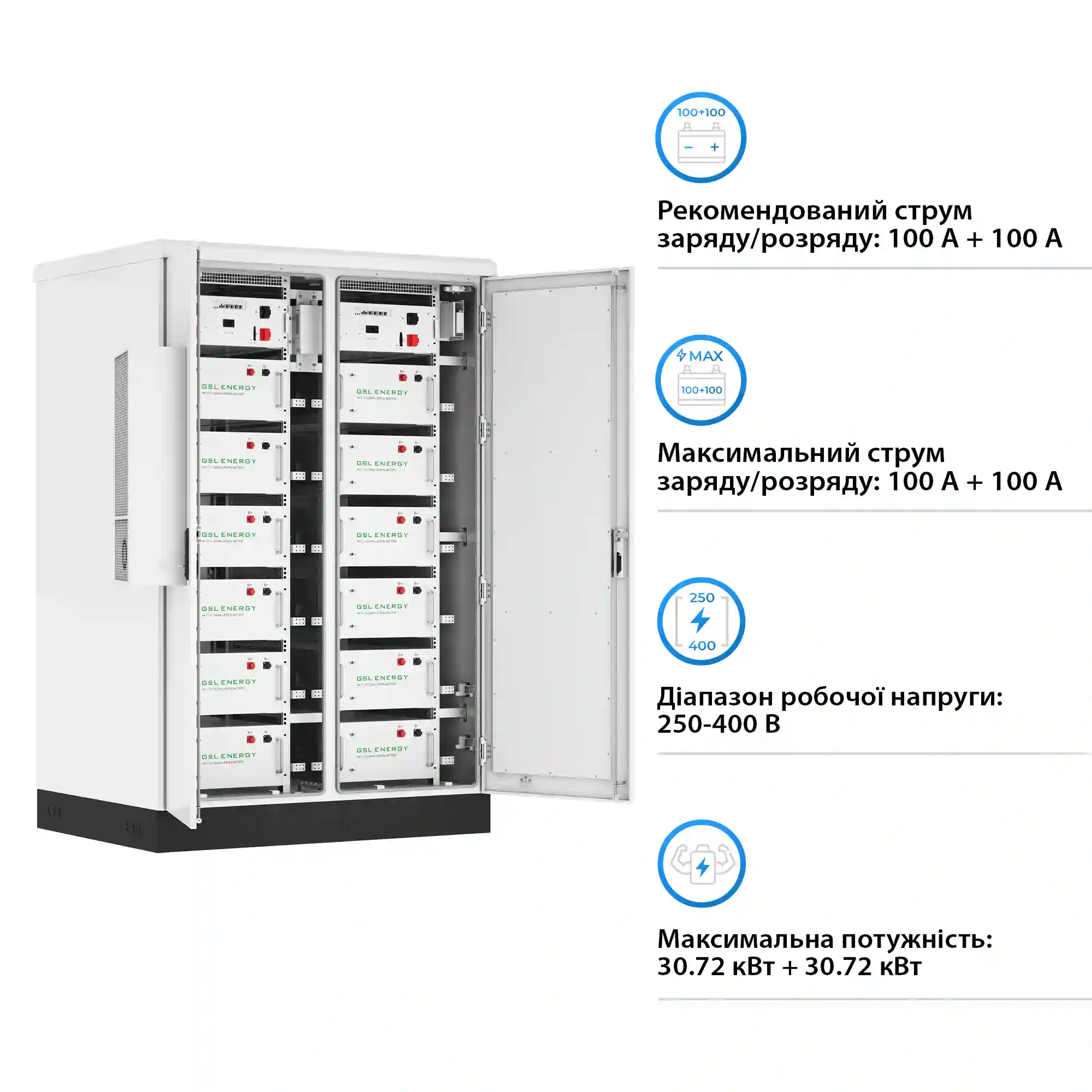 Купить Блок батарей GSL 2x307.2V 280Ah 2x86kWh LiFePO4 IP67 Fire Extinguisher Air Conditioner (GSL-BESS-170Dual) - фото 3