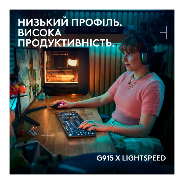 Купити Клавіатура Logitech G915 X Lightspeed Switch-Clicky Wireless/Bluetooth/USB UA Black (920-012709) - фото 2