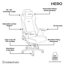 Купить Кресло для геймеров Noblechairs Hero PU Leather Black/Platinum White (NBL-HRO-PU-BPW) - фото 8