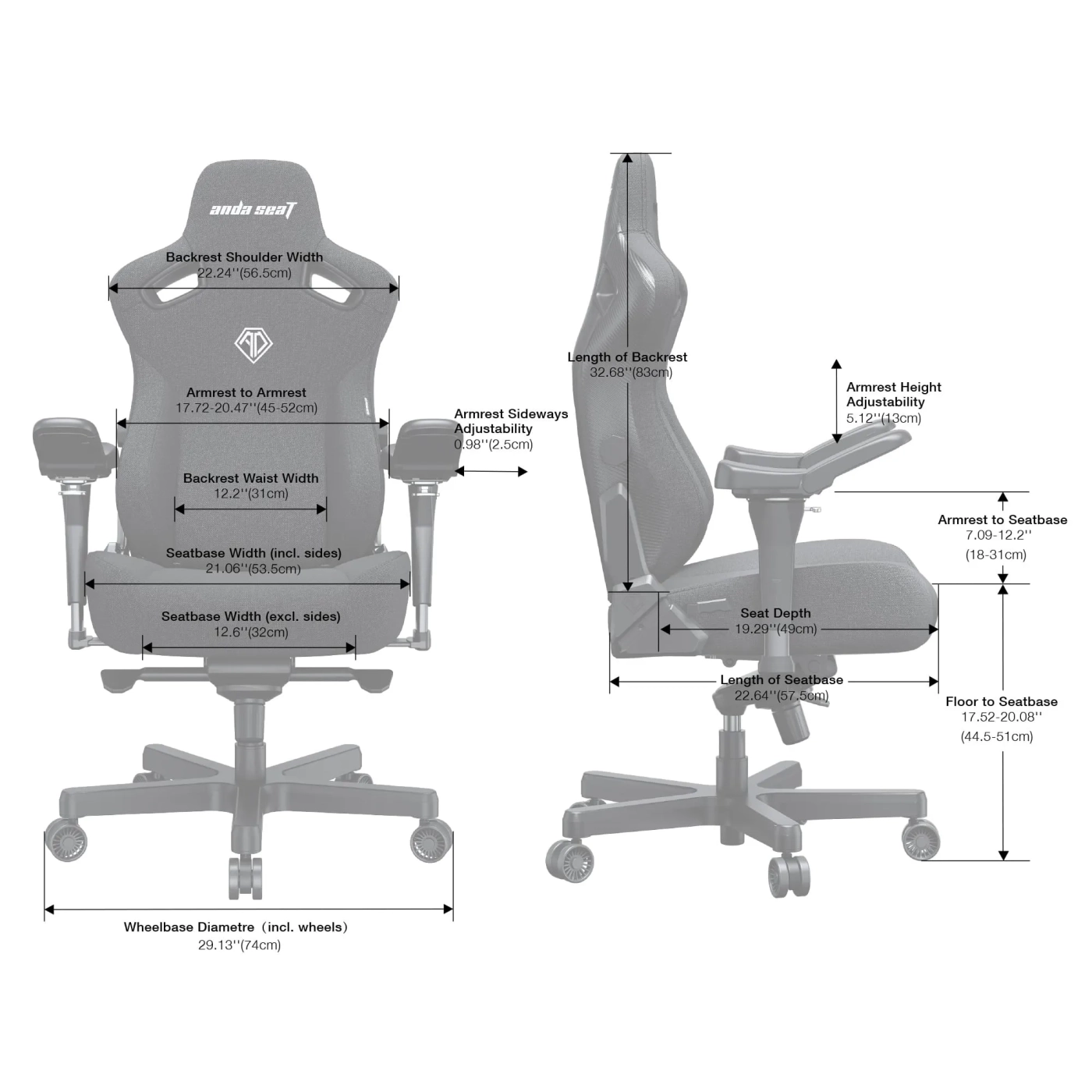 Купити Крісло для геймерів Anda Seat Kaiser 3 Pro XL Grey Fabric (AD12YDC-XL-01-G-PV/F-G02) - фото 14