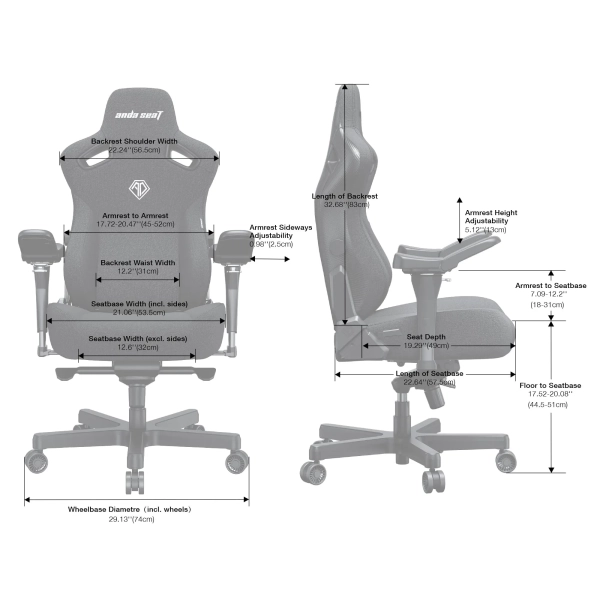 Купити Крісло для геймерів Anda Seat Kaiser 3 Pro XL Grey Fabric (AD12YDC-XL-01-G-PV/F-G02) - фото 14