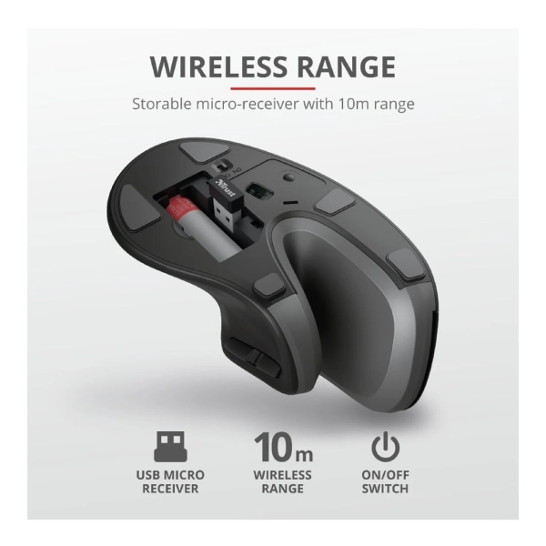 Купити Мишка Trust Verro Ergonomic Wireless Black (23507) - фото 12