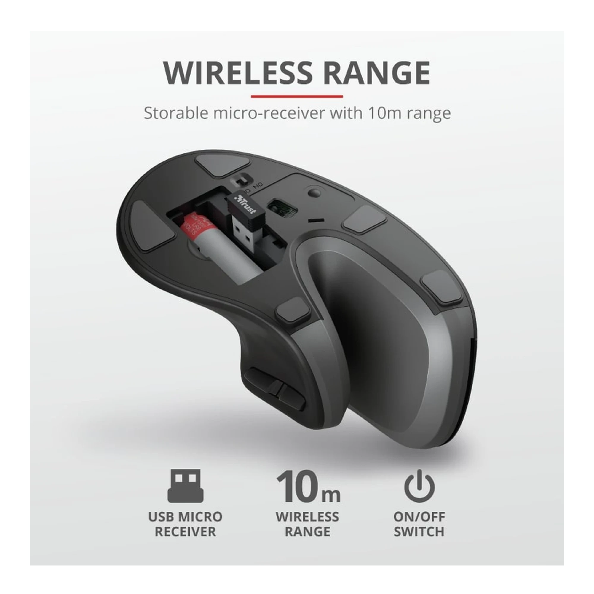 Купити Мишка Trust Verro Ergonomic Wireless Black (23507) - фото 12