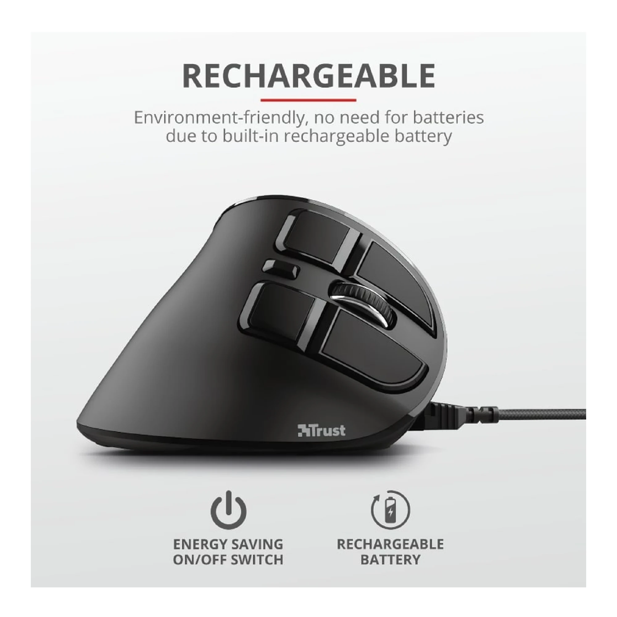 Купити Мишка Trust Voxx Rechargeable Ergonomic Wireless/Bluetooth Black (23731) - фото 10