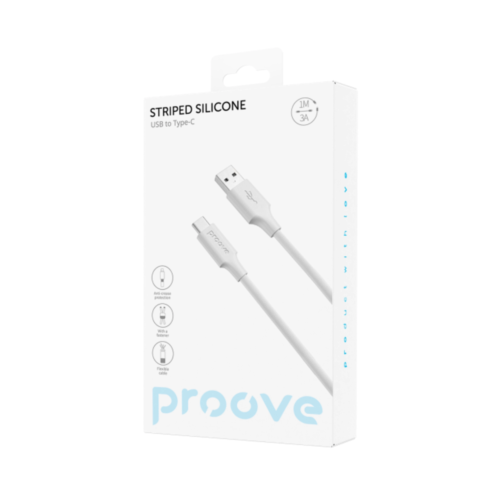 Купить Кабель Proove Striped Silicone USB - USB-C 3A 1m White (CCSS60001202)_ - фото 2
