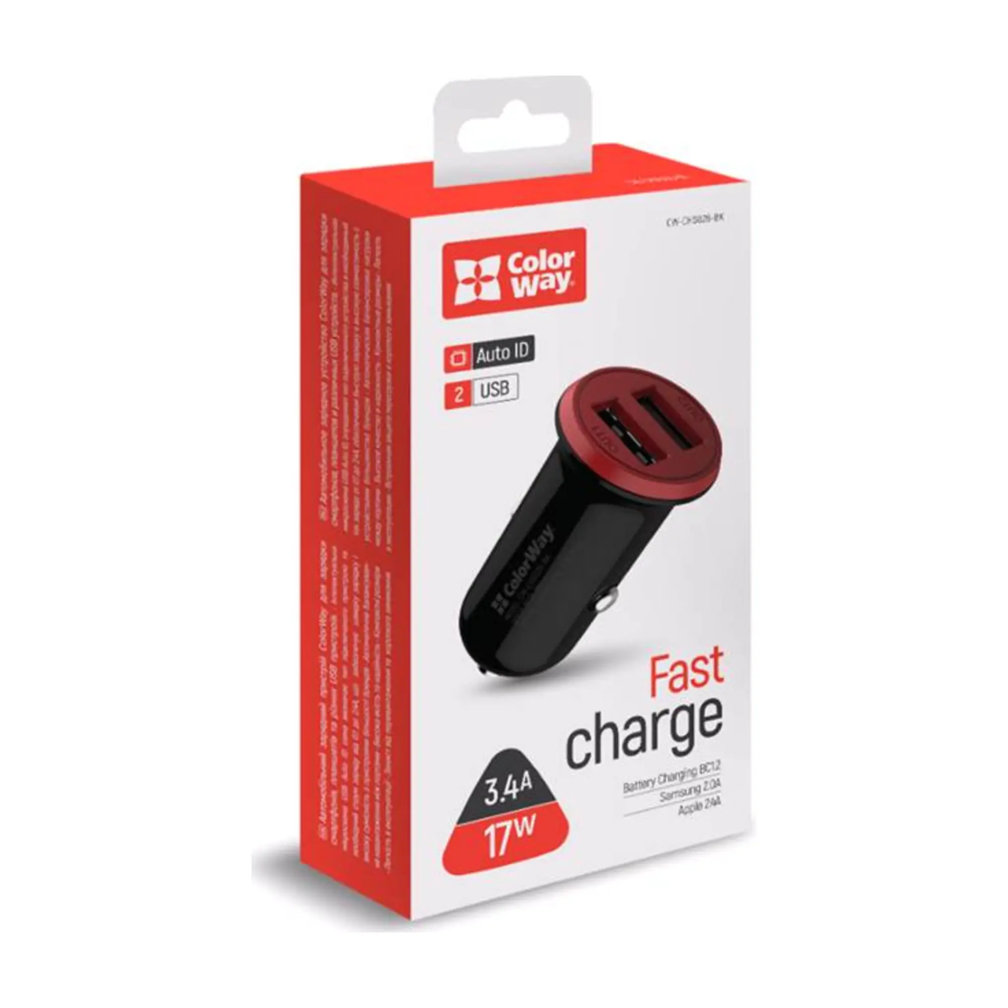 Купити Автомобільний зарядний пристрій ColorWay 2USB 17W Red-Black (CW-CHA026-BK) - фото 4