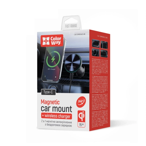 Купить Автомобильное зарядное устройство ColorWay MagSafe 360° Air Vent-2 15W Black (CW-CHMW042Q-BK) - фото 5