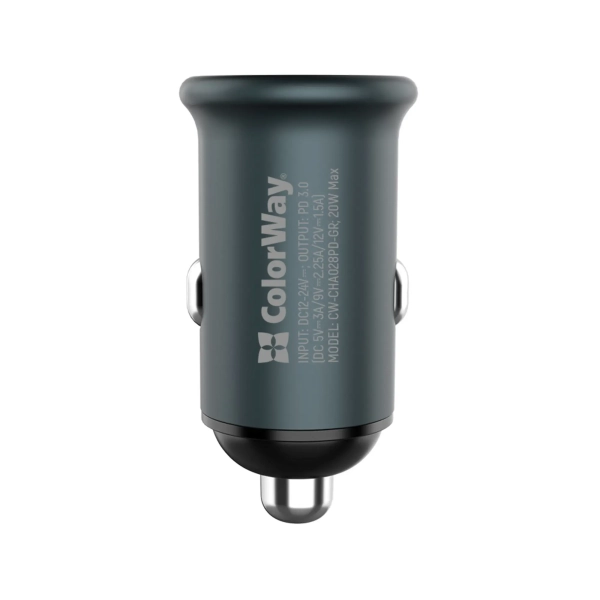 Купити Автомобильное зарядное устройство ColorWay USB-C 20W Gray (CW-CHA028PD-GR) - фото 2