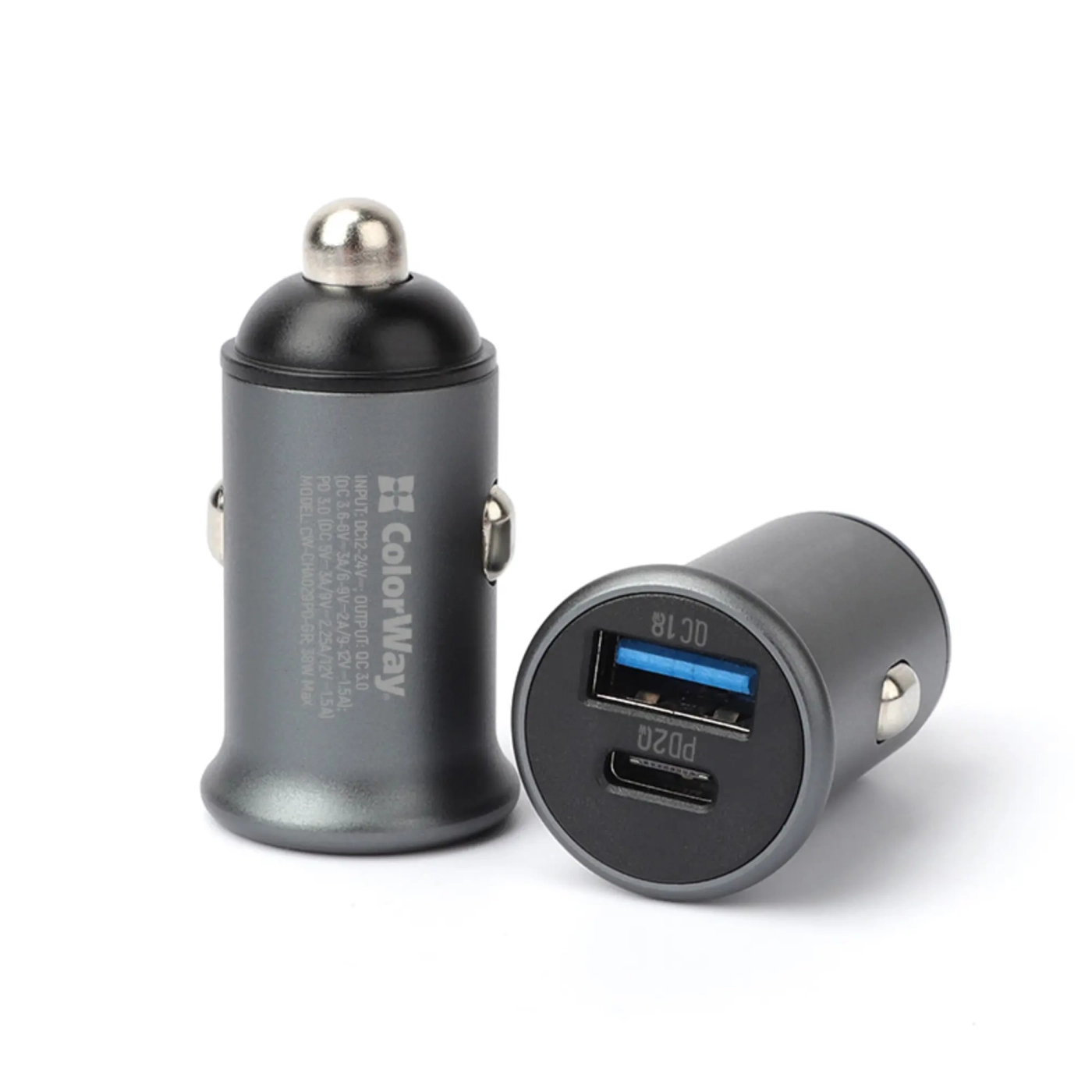 Купить Автомобильное зарядное устройство ColorWay USB-C+USB 38W Gray (CW-CHA029PD-GR) - фото 3