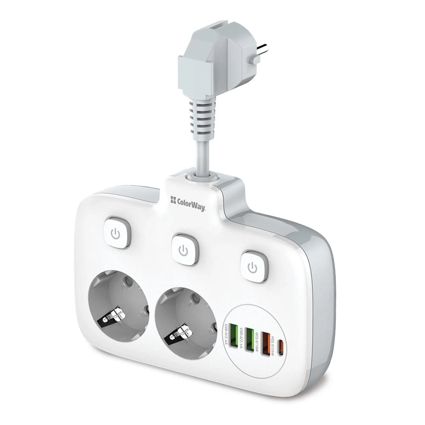 Купити Мережевий фільтр ColorWay 2 розетки + 4 USB (3 USB + USB-C/20W) 2.5см White (CW-CHE24PDW) - фото 1