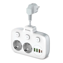 Купити Мережевий фільтр ColorWay 2 розетки + 4 USB (3 USB + USB-C/20W) 2.5см White (CW-CHE24PDW) - фото 1