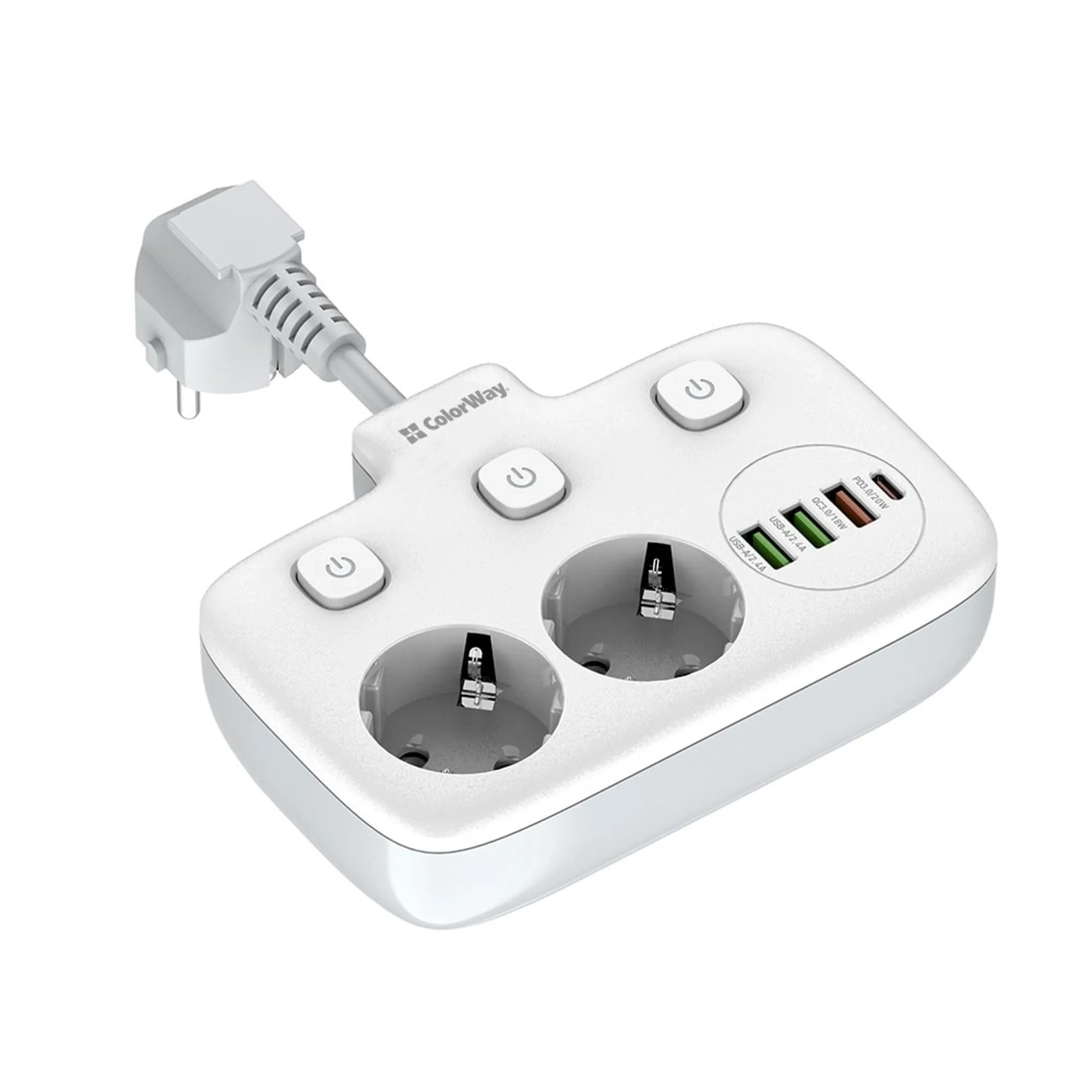 Купити Мережевий фільтр ColorWay 2 розетки + 4 USB (3 USB + USB-C/20W) 2.5см White (CW-CHE24PDW) - фото 3