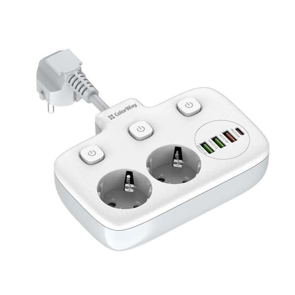 Купити Мережевий фільтр ColorWay 2 розетки + 4 USB (3 USB + USB-C/20W) 2.5см White (CW-CHE24PDW) - фото 3