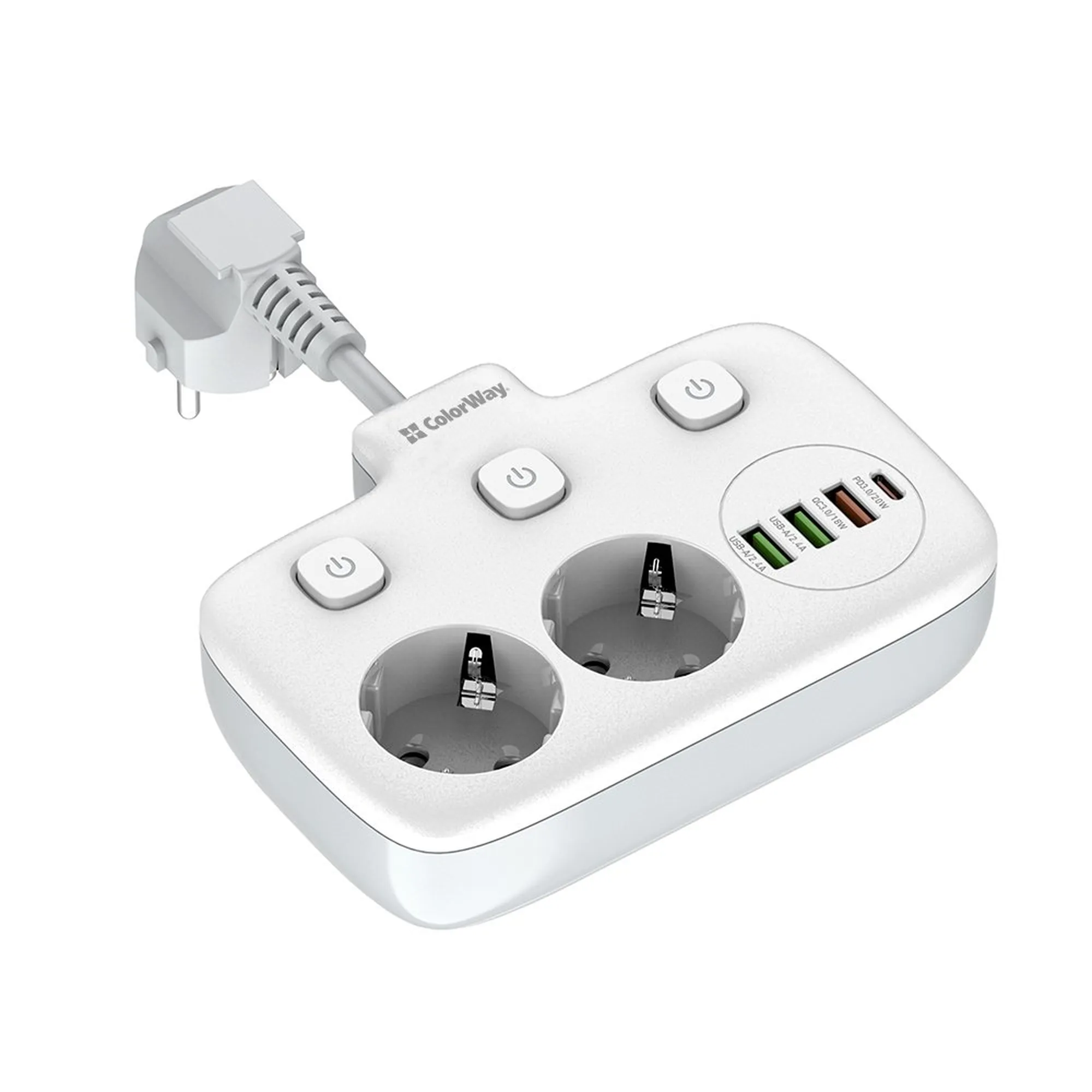Купити Мережевий фільтр ColorWay 2 розетки + 4 USB (3 USB + USB-C/20W) 2.5см White (CW-CHE24PDW) - фото 3