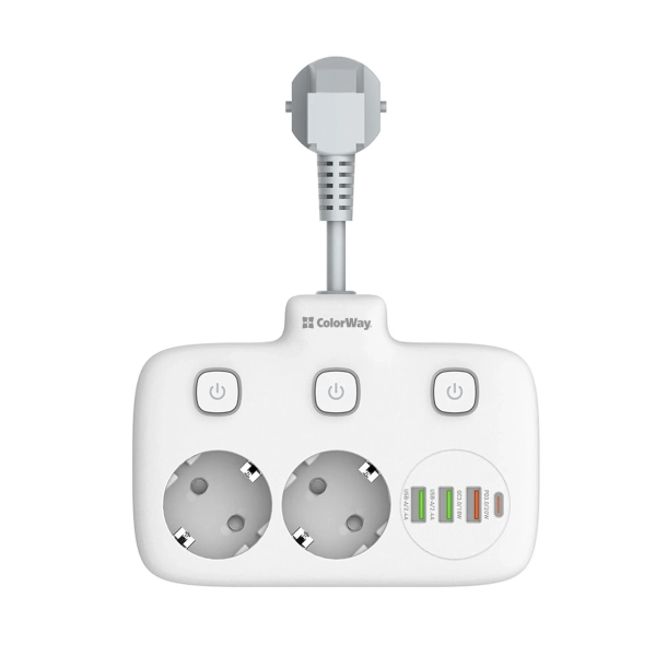 Купити Мережевий фільтр ColorWay 2 розетки + 4 USB (3 USB + USB-C/20W) 2.5см White (CW-CHE24PDW) - фото 4