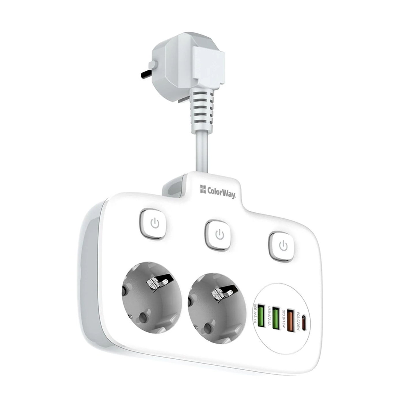 Купити Мережевий фільтр ColorWay 2 розетки + 4 USB (3 USB + USB-C/20W) 2.5см White (CW-CHE24PDW) - фото 5