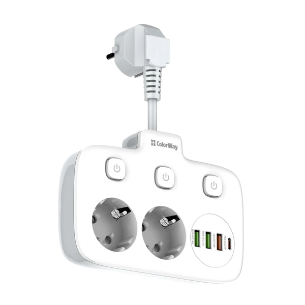 Купити Мережевий фільтр ColorWay 2 розетки + 4 USB (3 USB + USB-C/20W) 2.5см White (CW-CHE24PDW) - фото 5