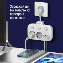 Купити Мережевий фільтр ColorWay 2 розетки + 4 USB (3 USB + USB-C/20W) 2.5см White (CW-CHE24PDW) - фото 11