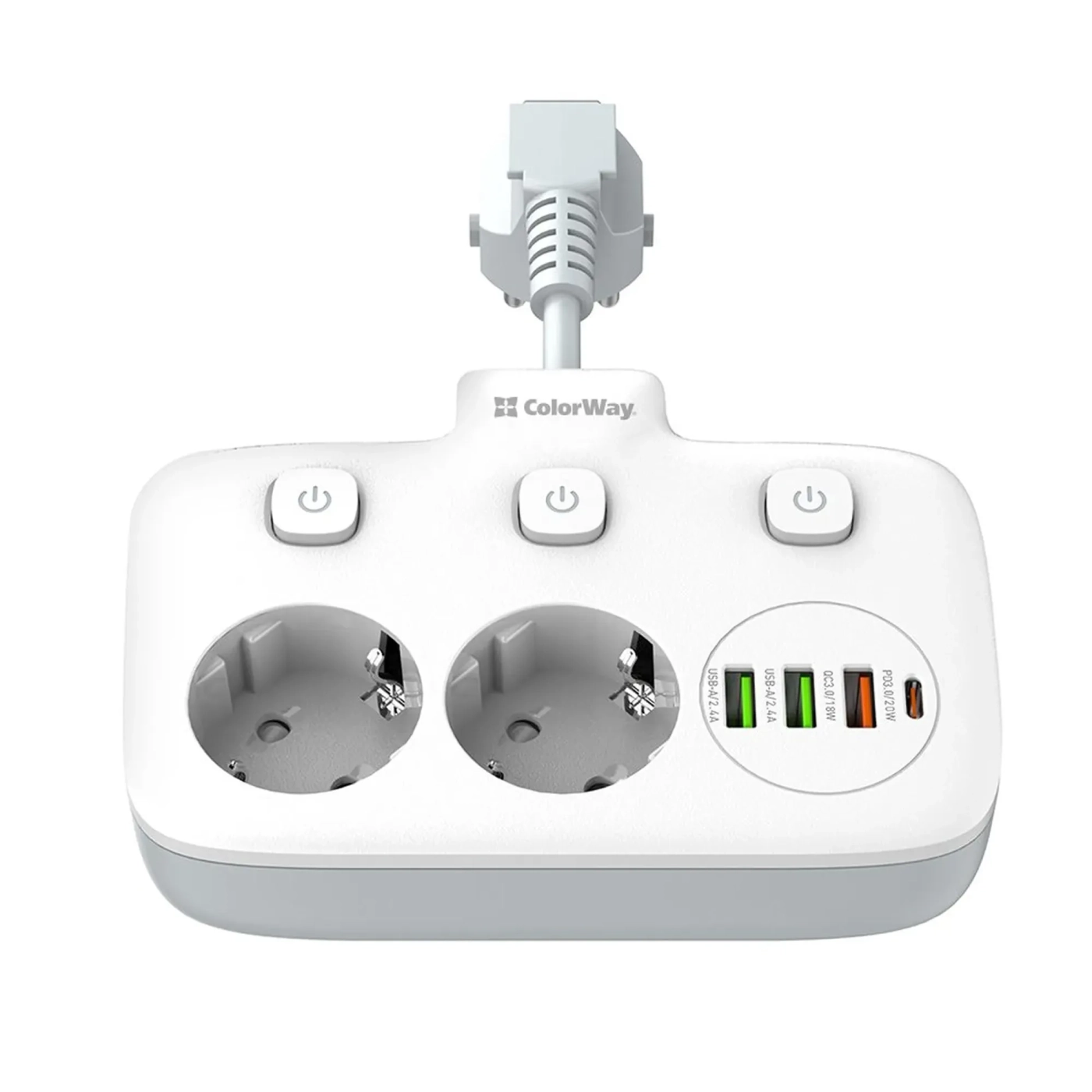 Купити Мережевий фільтр ColorWay 2 розетки + 4 USB (3 USB + USB-C/20W) 2.5см White (CW-CHE24PDW) - фото 1