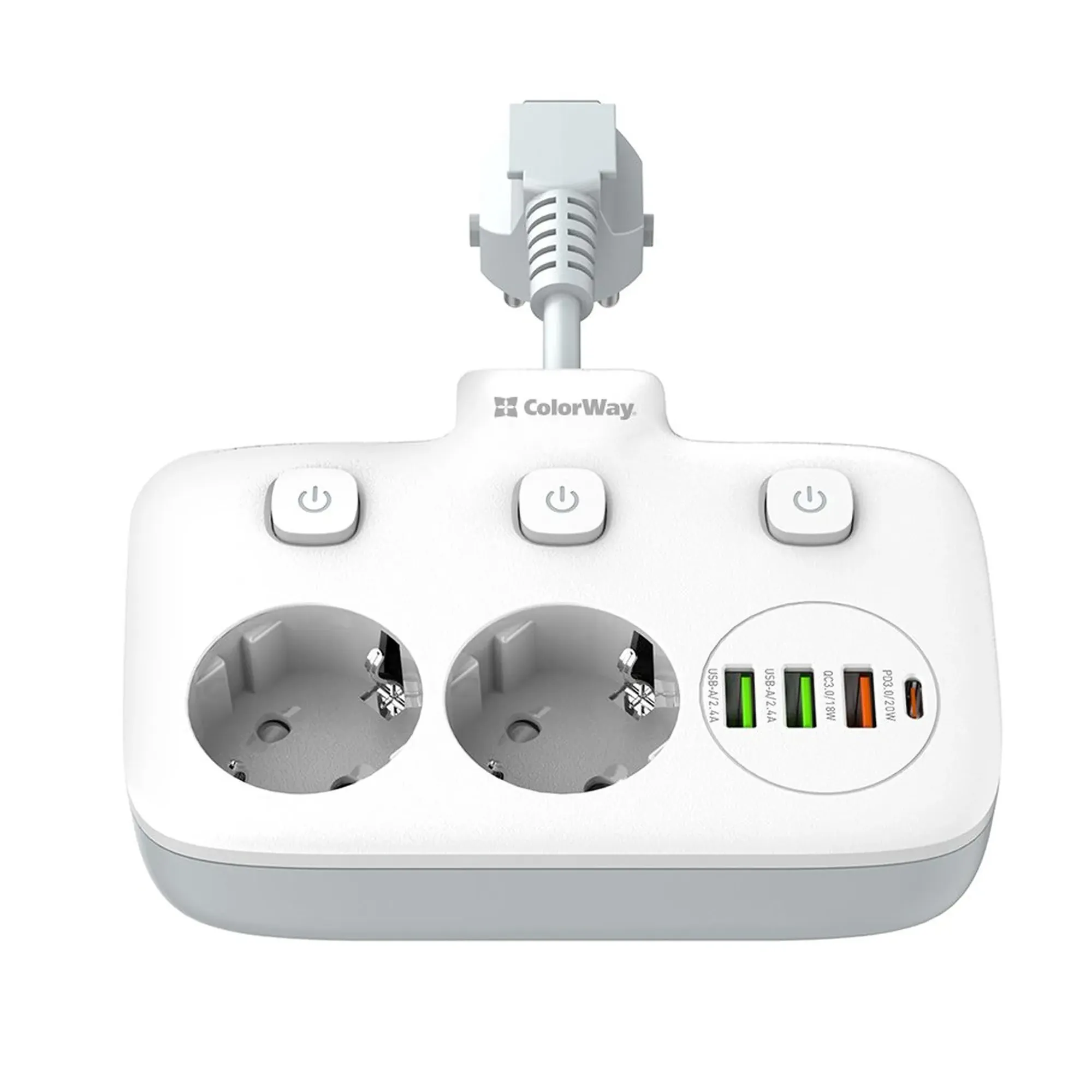 Купити Мережевий фільтр ColorWay 2 розетки + 4 USB (3 USB + USB-C/20W) 2.5см White (CW-CHE24PDW) - фото 1