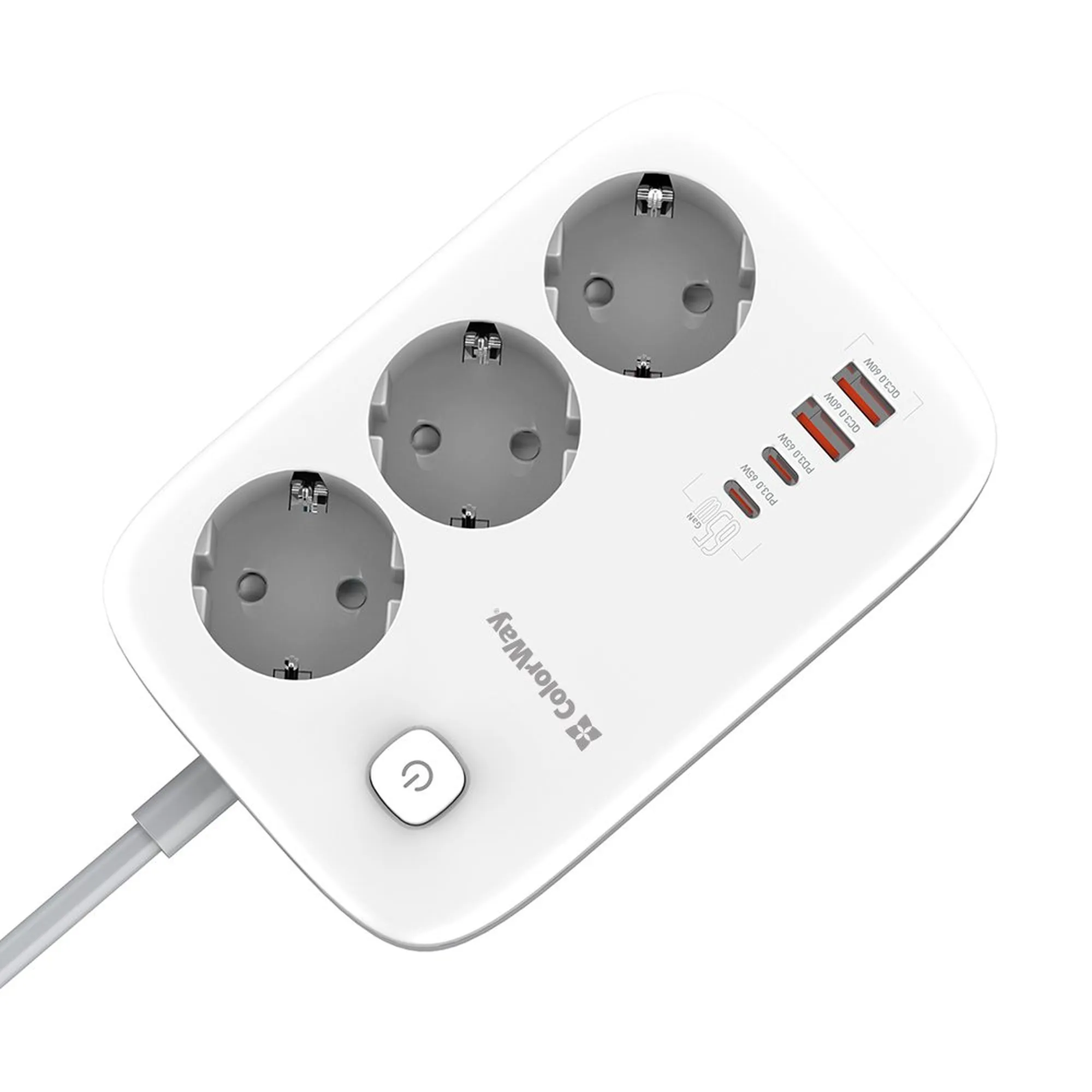 Купити Мережевий фільтр ColorWay 3 розетки + 4 USB (2 USB + 2 USB-C/65W) 2м White (CW-CHE34PDW) - фото 2