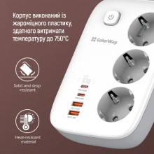 Купити Мережевий фільтр ColorWay 3 розетки + 4 USB (2 USB + 2 USB-C/65W) 2м White (CW-CHE34PDW) - фото 12