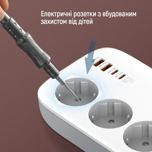 Купити Мережевий фільтр ColorWay 3 розетки + 4 USB (2 USB + 2 USB-C/65W) 2м White (CW-CHE34PDW) - фото 14