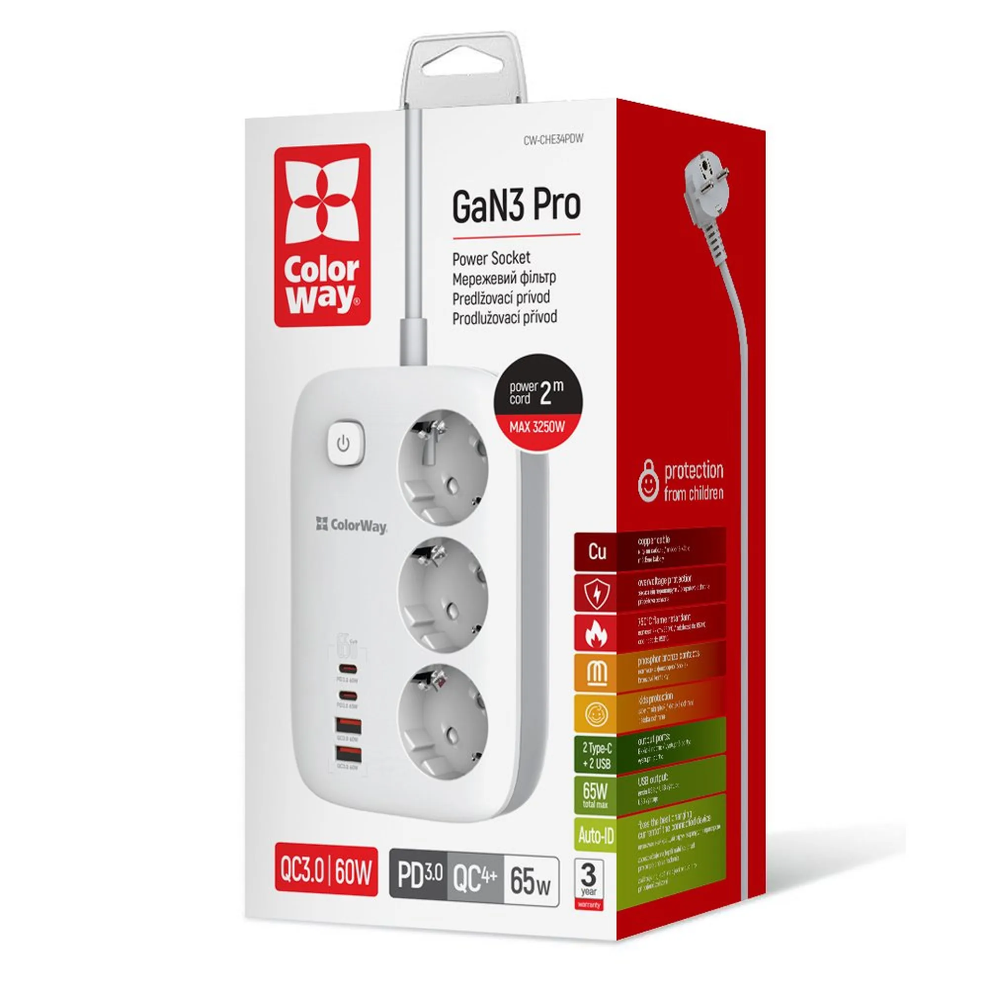 Купити Мережевий фільтр ColorWay 3 розетки + 4 USB (2 USB + 2 USB-C/65W) 2м White (CW-CHE34PDW) - фото 16