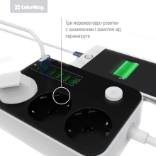 Купить Сетевой фильтр ColorWay 3 розетки + 6 USB 1.8м Black (CW-CHE36B) - фото 5