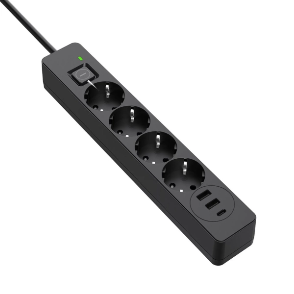 Купити Мережевий фільтр ColorWay 4 розетки + 3 USB (2 USB + USB-C/24W) 2м Black (CW-CHE432PDB) - фото 2