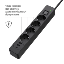 Купити Мережевий фільтр ColorWay 4 розетки + 3 USB (2 USB + USB-C/24W) 2м Black (CW-CHE432PDB) - фото 5