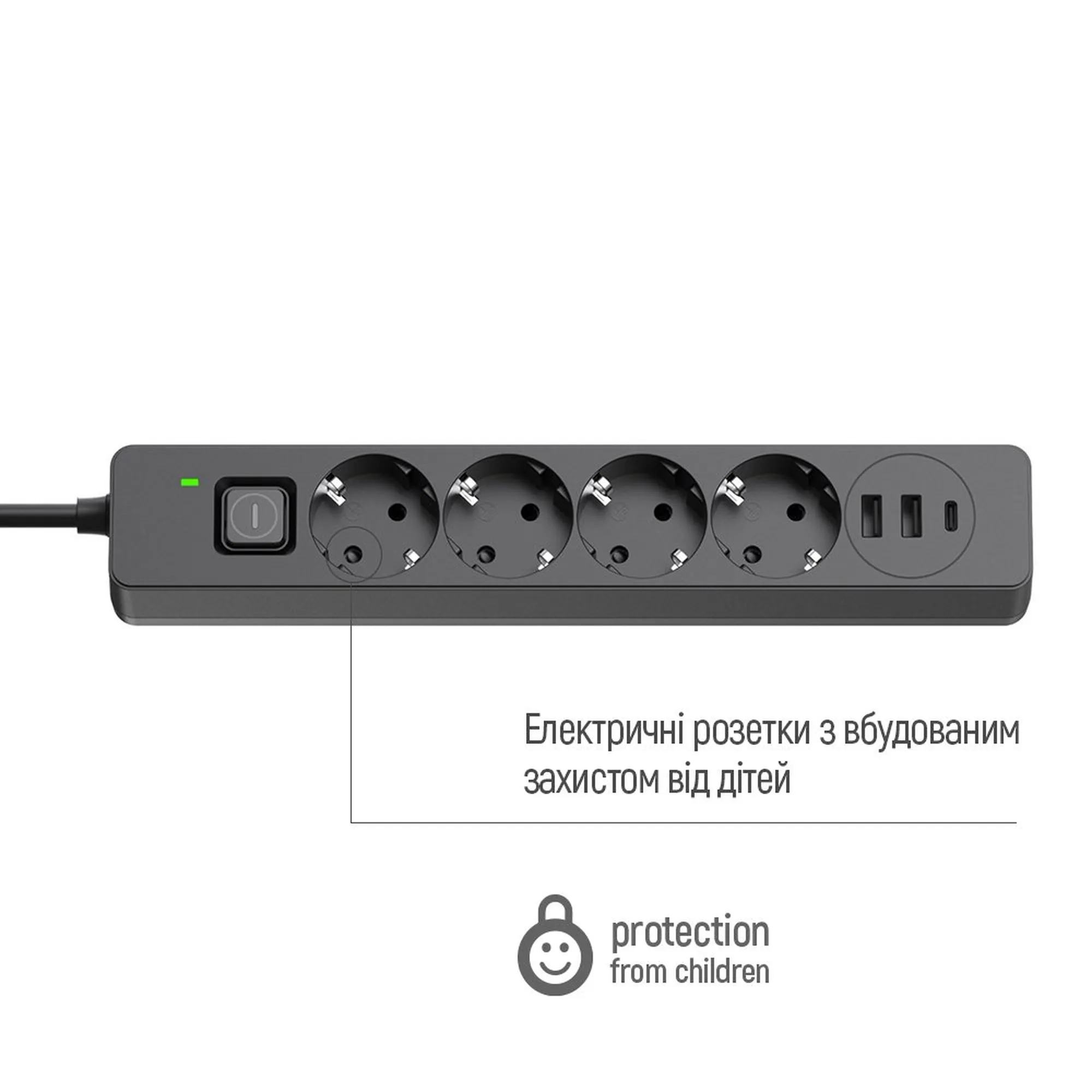 Купити Мережевий фільтр ColorWay 4 розетки + 3 USB (2 USB + USB-C/24W) 2м Black (CW-CHE432PDB) - фото 6
