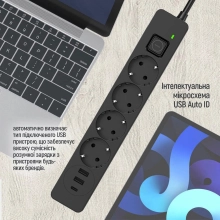 Купити Мережевий фільтр ColorWay 4 розетки + 3 USB (2 USB + USB-C/24W) 2м Black (CW-CHE432PDB) - фото 14