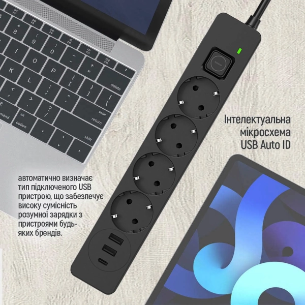 Купити Мережевий фільтр ColorWay 4 розетки + 3 USB (2 USB + USB-C/24W) 2м Black (CW-CHE432PDB) - фото 14