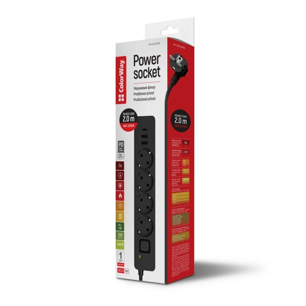 Купити Мережевий фільтр ColorWay 4 розетки + 3 USB (2 USB + USB-C/24W) 2м Black (CW-CHE432PDB) - фото 16