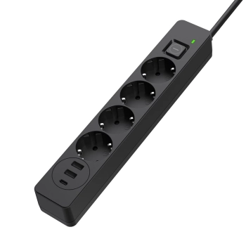 Купить Сетевой фильтр ColorWay 4 розетки + 3 USB (2 USB + USB-C/24W) 5м Black (CW-CHE435PDB) - фото 1