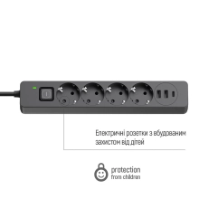 Купити Мережевий фільтр ColorWay 4 розетки + 3 USB (2 USB + USB-C/24W) 5м Black (CW-CHE435PDB) - фото 5