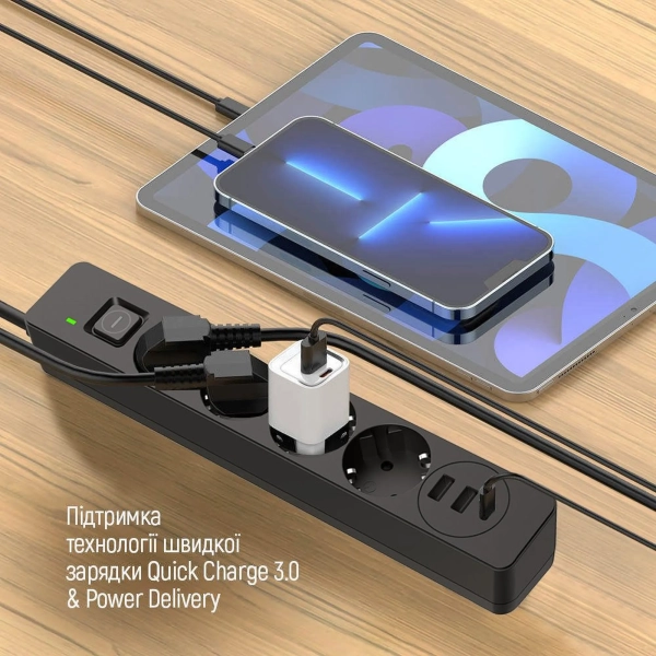 Купити Мережевий фільтр ColorWay 4 розетки + 3 USB (2 USB + USB-C/24W) 5м Black (CW-CHE435PDB) - фото 14