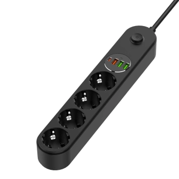Купить Сетевой фильтр ColorWay 4 розетки + 4 USB ( USB-C + 3 USB/45W) 2м Black (CW-CHE44PDB) - фото 1
