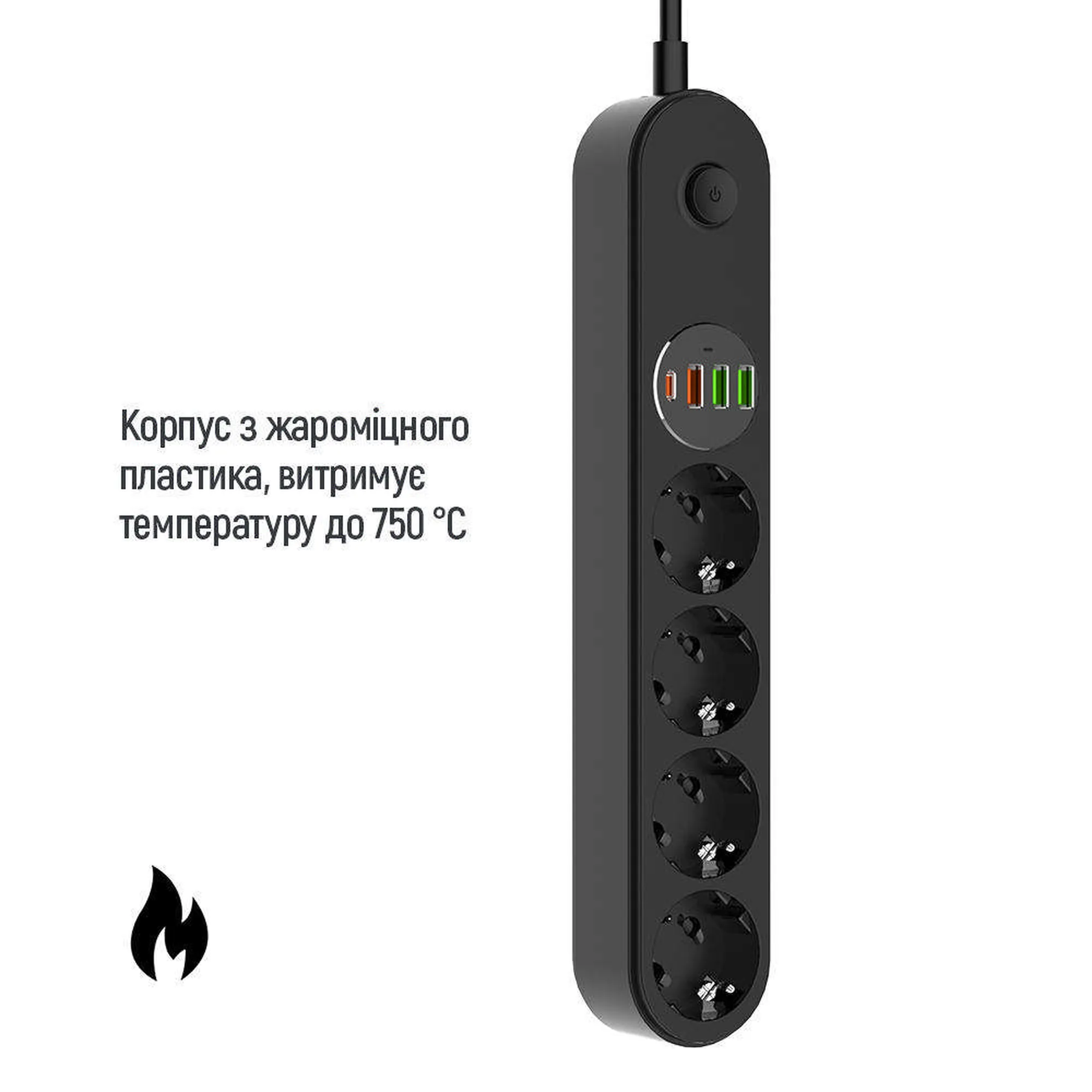 Купить Сетевой фильтр ColorWay 4 розетки + 4 USB ( USB-C + 3 USB/45W) 2м Black (CW-CHE44PDB) - фото 6