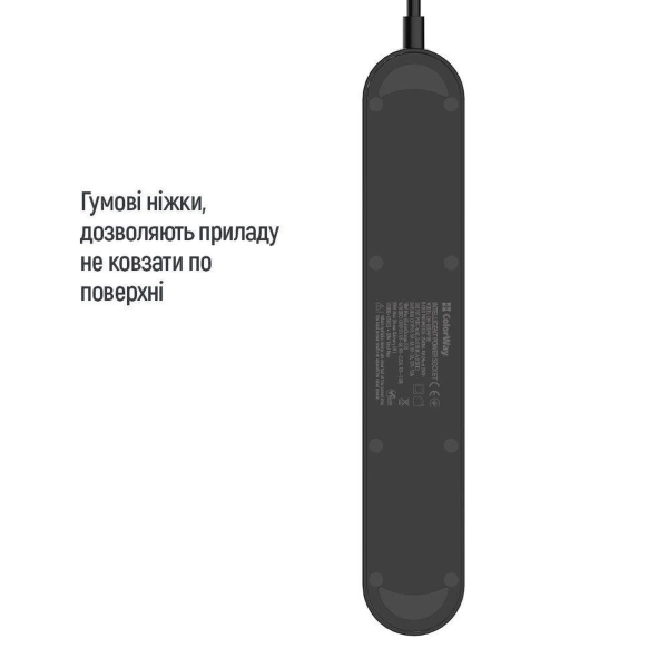 Купить Сетевой фильтр ColorWay 4 розетки + 4 USB ( USB-C + 3 USB/45W) 2м Black (CW-CHE44PDB) - фото 7