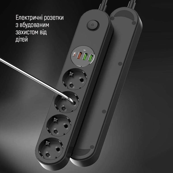 Купить Сетевой фильтр ColorWay 4 розетки + 4 USB ( USB-C + 3 USB/45W) 2м Black (CW-CHE44PDB) - фото 8