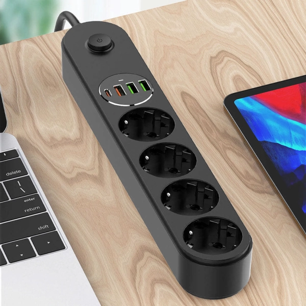 Купить Сетевой фильтр ColorWay 4 розетки + 4 USB ( USB-C + 3 USB/45W) 2м Black (CW-CHE44PDB) - фото 9