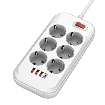 Купить Сетевой фильтр ColorWay 6 розеток + 4 USB (USB-C + 3 USB/38W) 2м White (CW-CHE64PDW) - фото 1