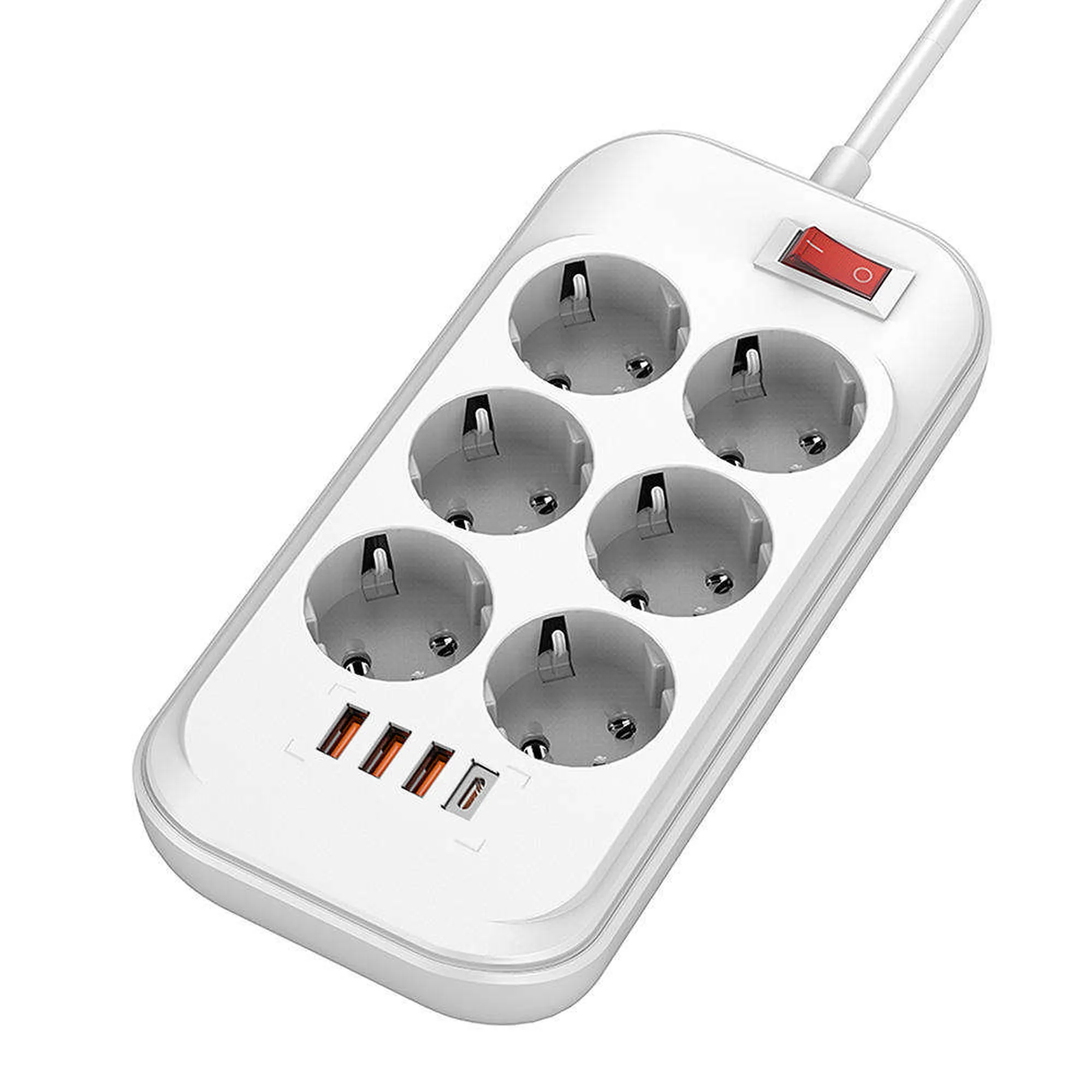 Купить Сетевой фильтр ColorWay 6 розеток + 4 USB (USB-C + 3 USB/38W) 2м White (CW-CHE64PDW) - фото 1