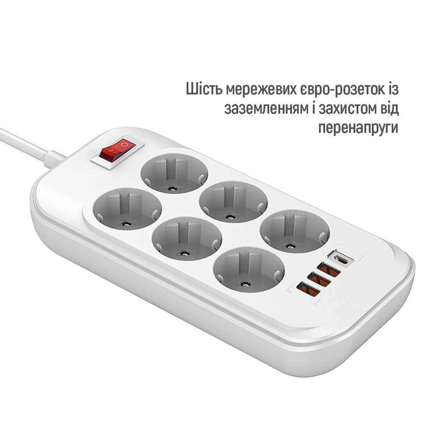 Купить Сетевой фильтр ColorWay 6 розеток + 4 USB (USB-C + 3 USB/38W) 2м White (CW-CHE64PDW) - фото 3