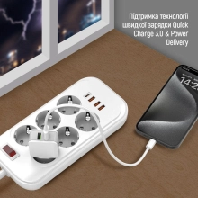 Купить Сетевой фильтр ColorWay 6 розеток + 4 USB (USB-C + 3 USB/38W) 2м White (CW-CHE64PDW) - фото 6